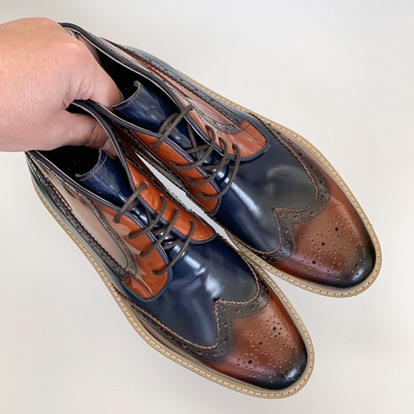 Brown-Navy Blue Derby Leather Half Boot - Picture 11 of 11